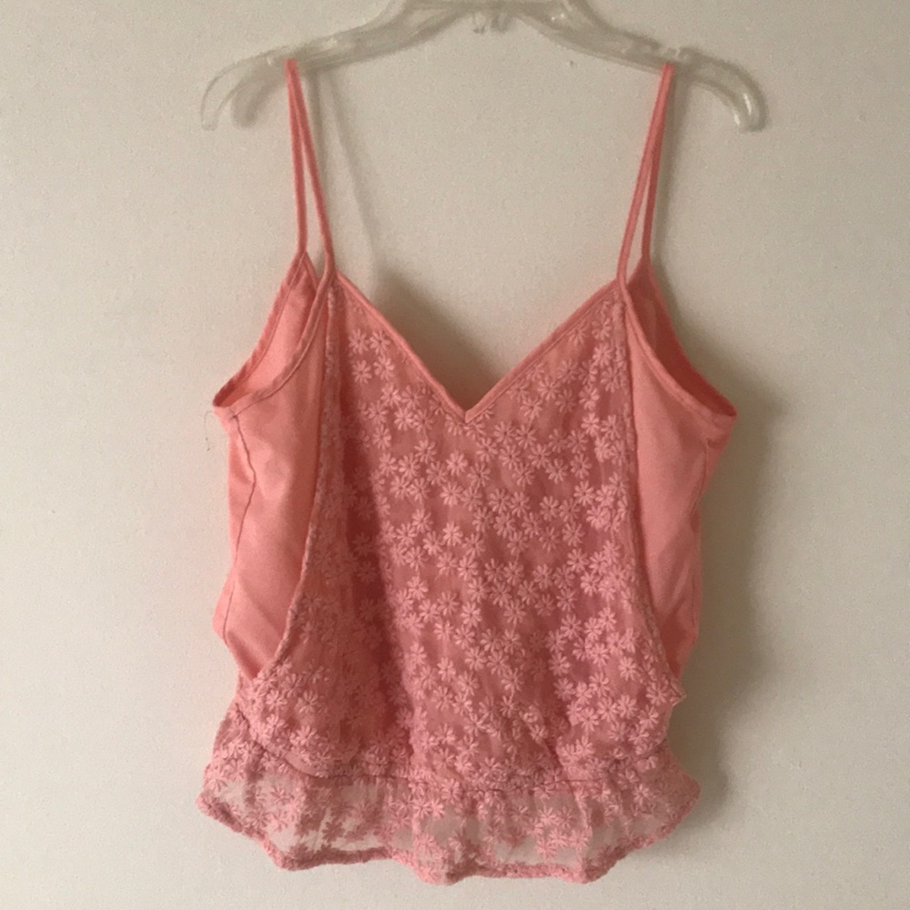 Tobi pink embroidered floral tank with low back